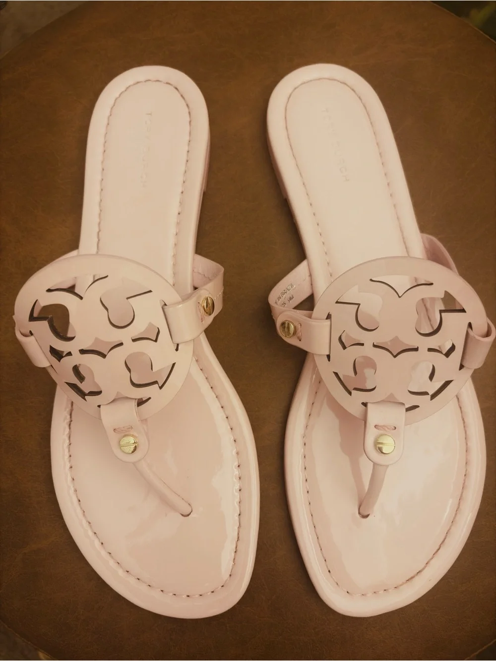 Tory Burch Pink Patent Miller Logo Thong Sandals